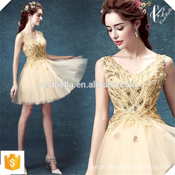 New Fashion Lady Golden Vestido de festa de Natal Elegant Slim Sexy Wedding Evening Party Mini vestido de ouro